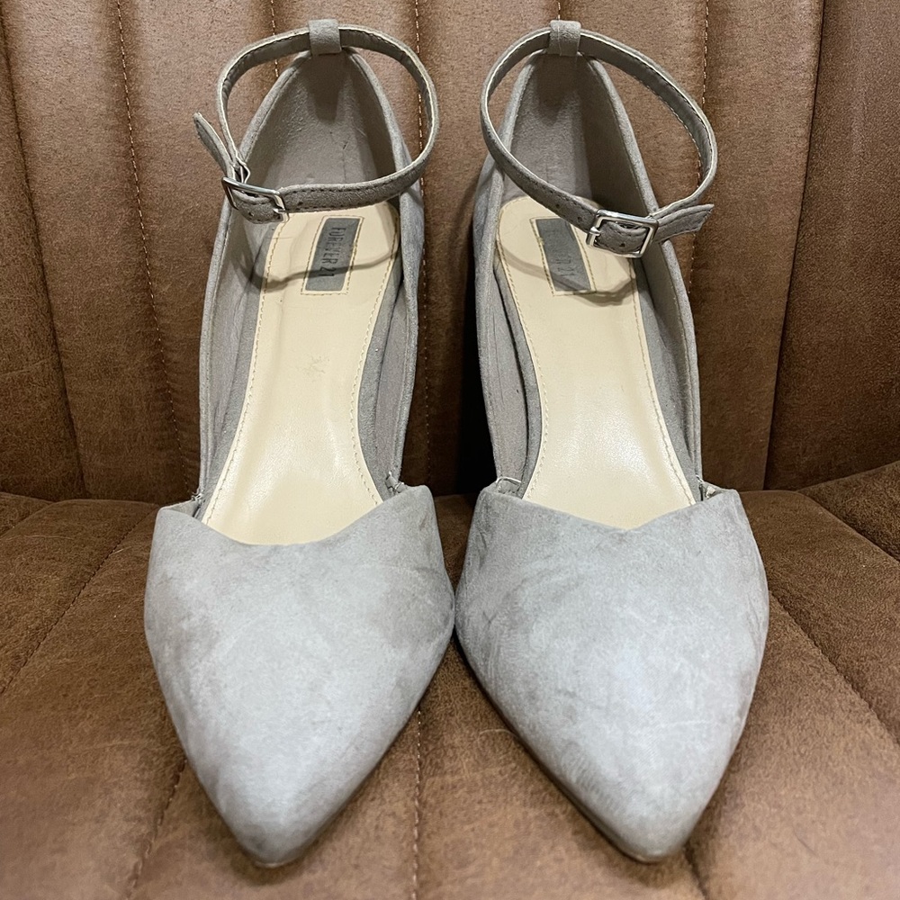 Nude faux suede heels